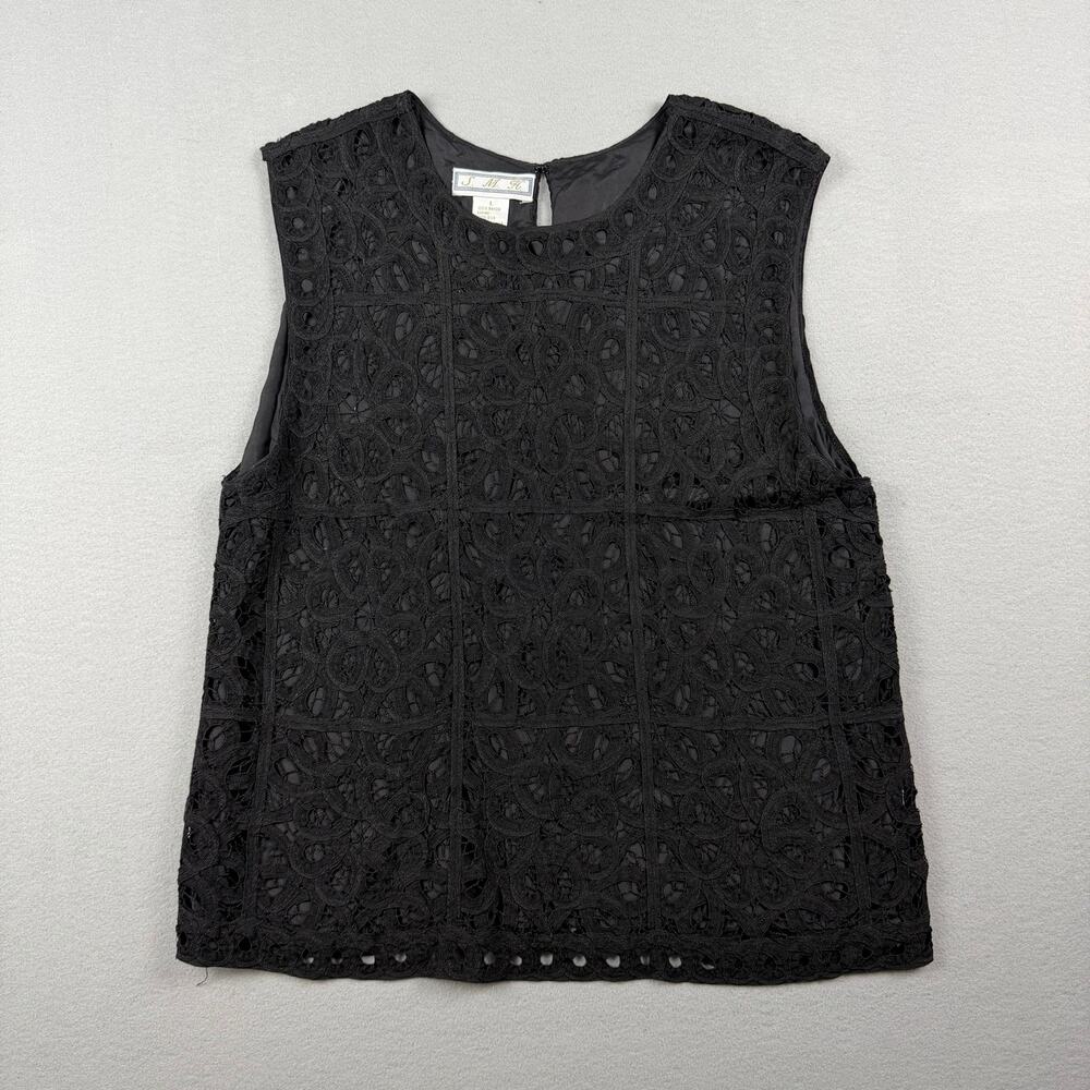 SMH Black Lace Overlay Silk Lined Sleeveless Top Large